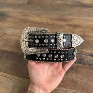 Y2K Rhinestone Studded Cross Gothic Western Belt Womens Small Black